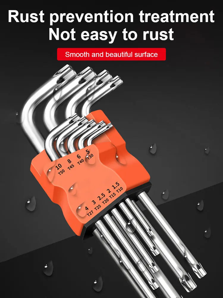 Vielseitiges 9-teiliges Torx-Sternschlüssel-Set aus rostfreiem Chrom-Vanadium-Stahl