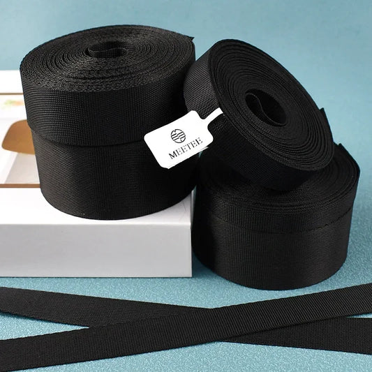 Schwarzes Nylon Gurtband 10-100mm für Taschen Gürtel Haustier Zubehör