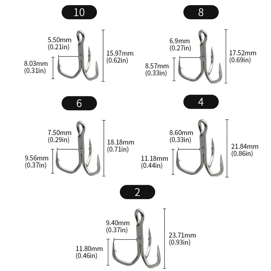 5X starke Drillinge – 10 robuste Dreifach-Angelhaken für Big Game Angeln