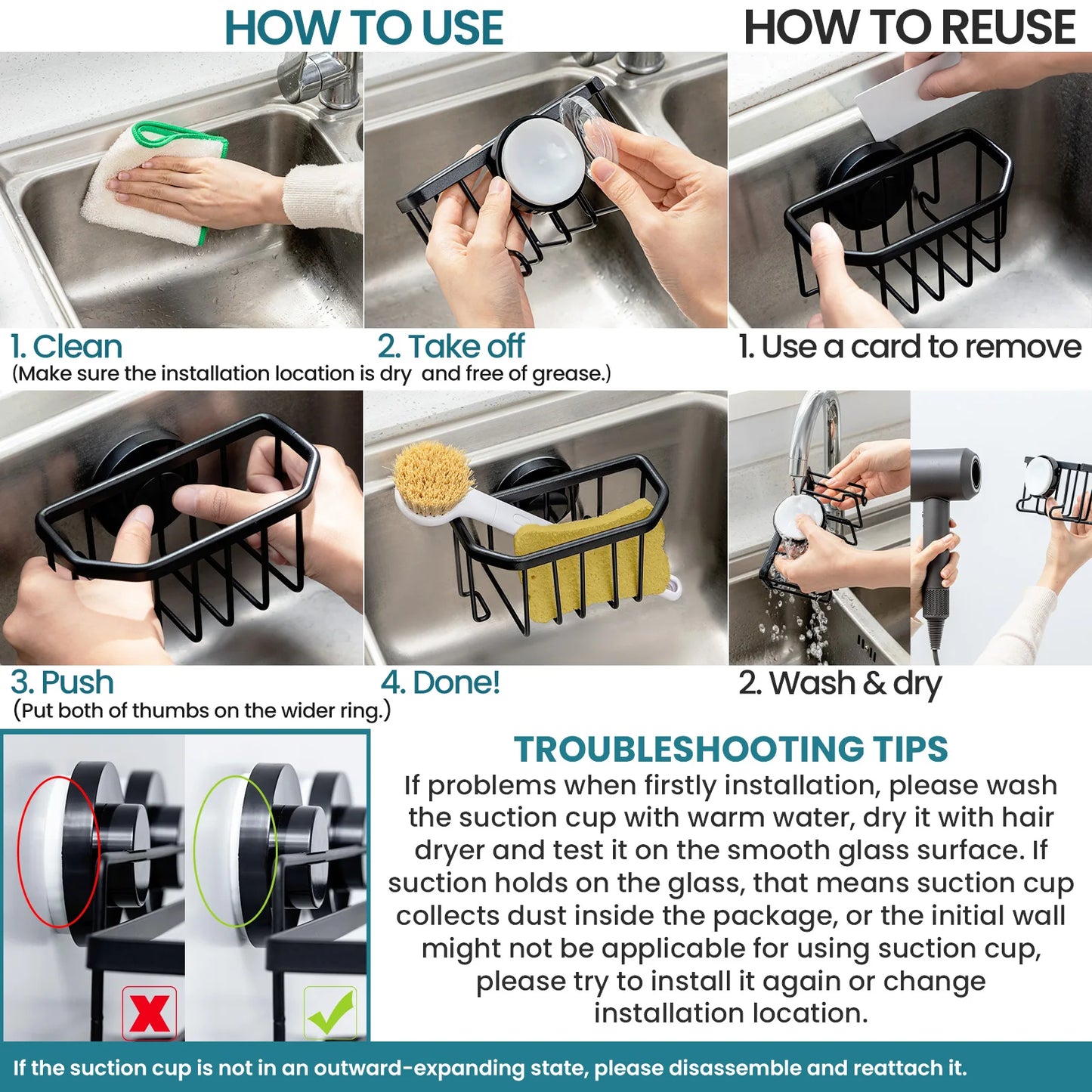 Schwammhalter mit starkem Saugnapf, abnehmbar, rostfreies Aluminium