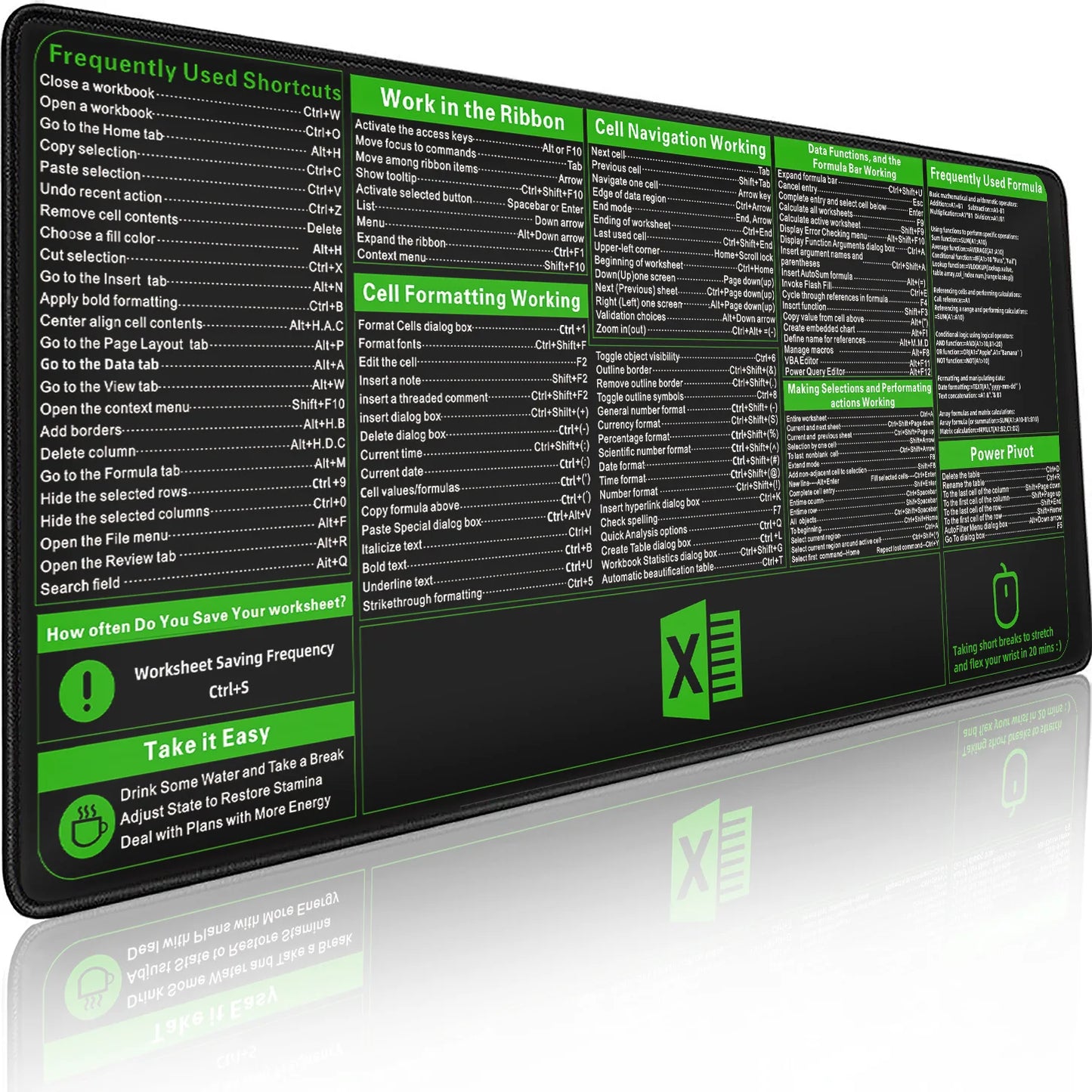 XL Excel Schreibtischunterlage mit Shortcut Mauspad und rutschfestem Design