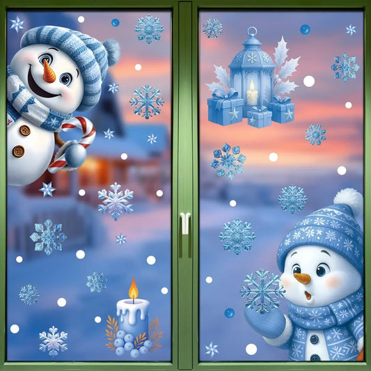 Weihnachts Fensteraufkleber mit Schneemann, Elch und Weihnachtsmann Motiven