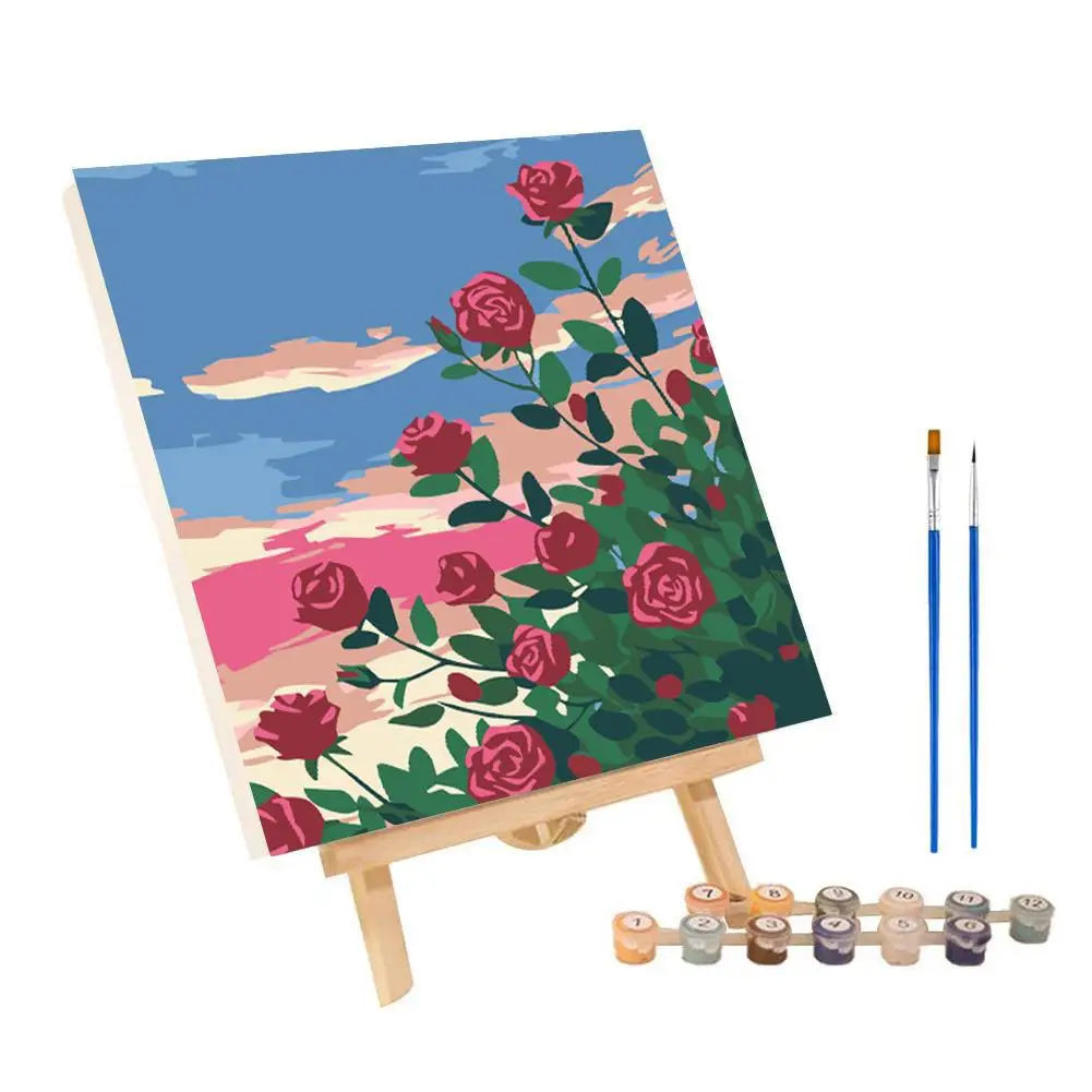 Malen nach Zahlen Kit Landschaft Abstrakter Sonnenuntergang mit Acrylfarbe