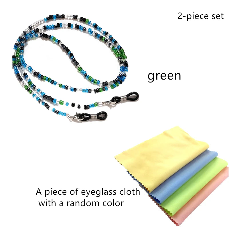 2-teiliges Set bunte Perlen Brillenketten mit weichem Brillentuch