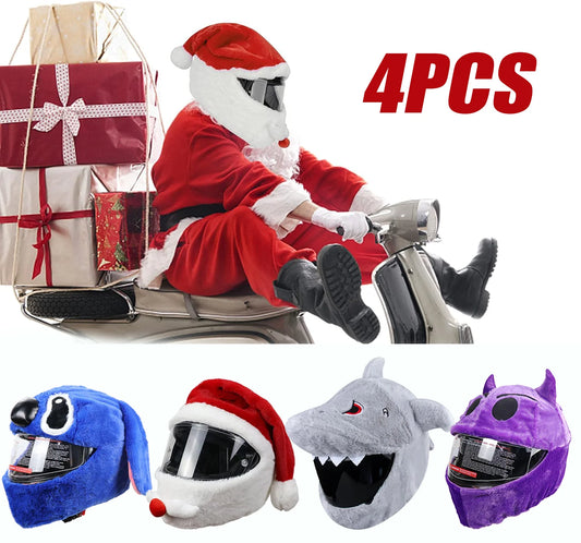 4-teiliges Motorrad Helm Set mit Santa Claus Weihnachtsmütze