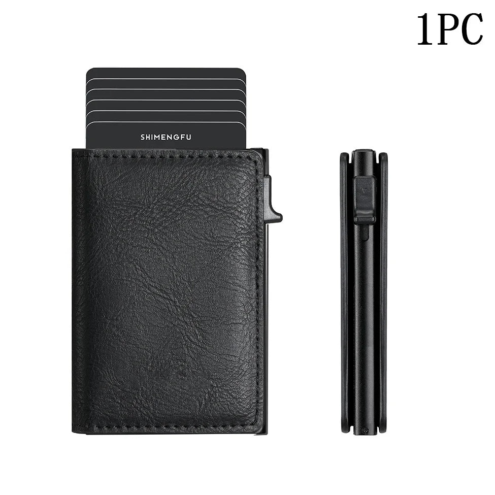 Minimalistischer Metall Leder Kartenhalter Pop-Up Brieftasche Unisex