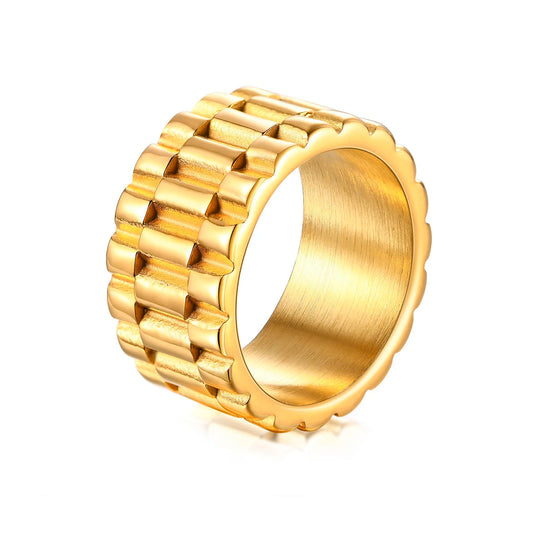 11mm Goldfarbener Edelstahlring Damen Punk Fashion Schmuck