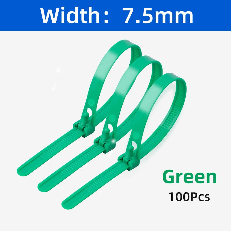 100x wiederverwendbare Nylon Kabelbinder schwarz 8x150-450 mm lösbar