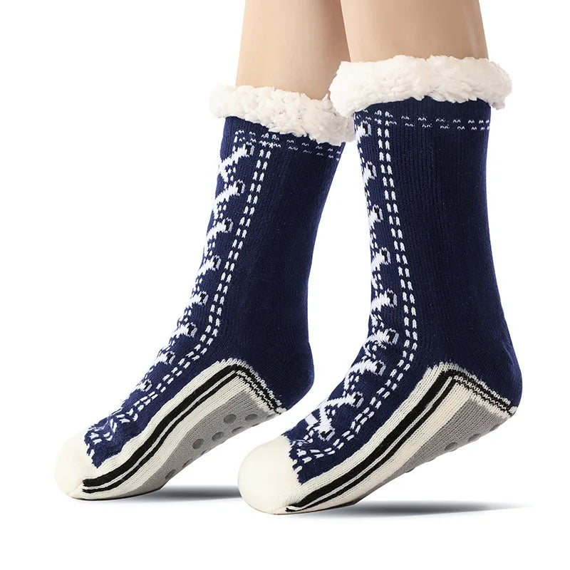 2er Set flauschige Damen Thermo-Socken rutschfest warm Plüsch Weihnachten
