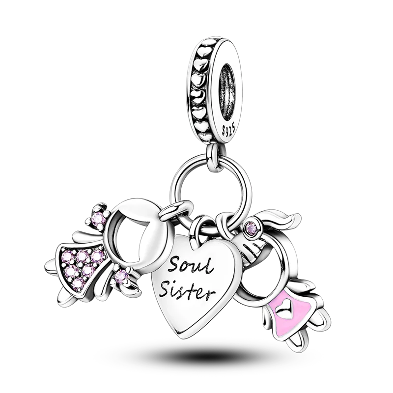 925 Sterling Silber Charm mit rosa Schmetterling - leuchtenden Glühwürmchen