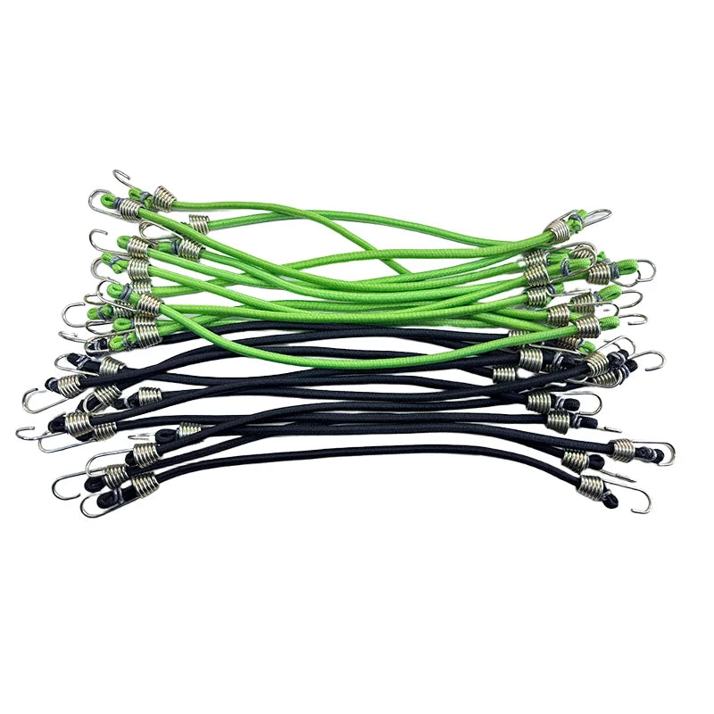 Flexibles Mini Bungee Cord Set mit Metallhaken – 5 oder 10 Stück, schwarz/grün