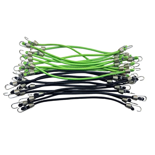Flexibles Mini Bungee Cord Set mit Metallhaken – 5 oder 10 Stück, schwarz/grün