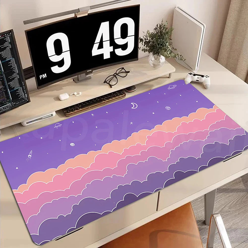 Buntes Gamer Mauspad Cloud Design 90x40cm für PC Schreibtisch