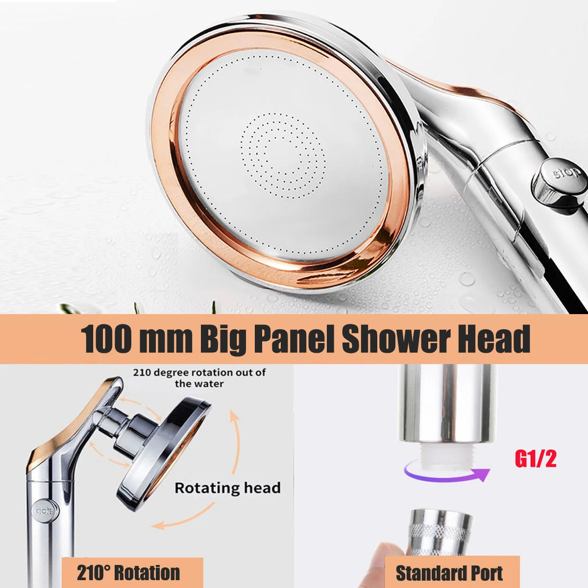 Hochdruck Dusche Kopf mit Stopptaste Wasser Sparend Handbrause Silber