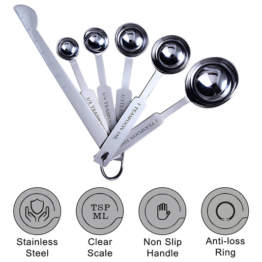 Stapelbare Messbecher und Löffel Set aus Edelstahl in 3 Größen