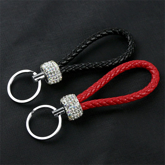 Stilvoller PU-Leder Schlüsselbund mit Glitter - Strass, geflochtenes Seil, Unisex