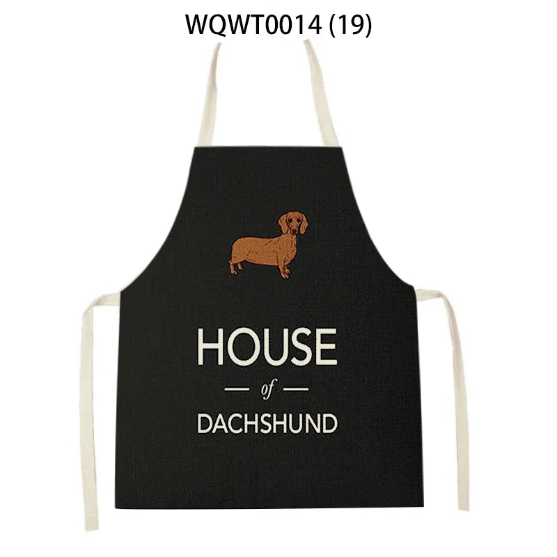 Ärmellose Leinen Schürze mit Bulldoggenmotiv – Praktisch fürs Kochen - Backen