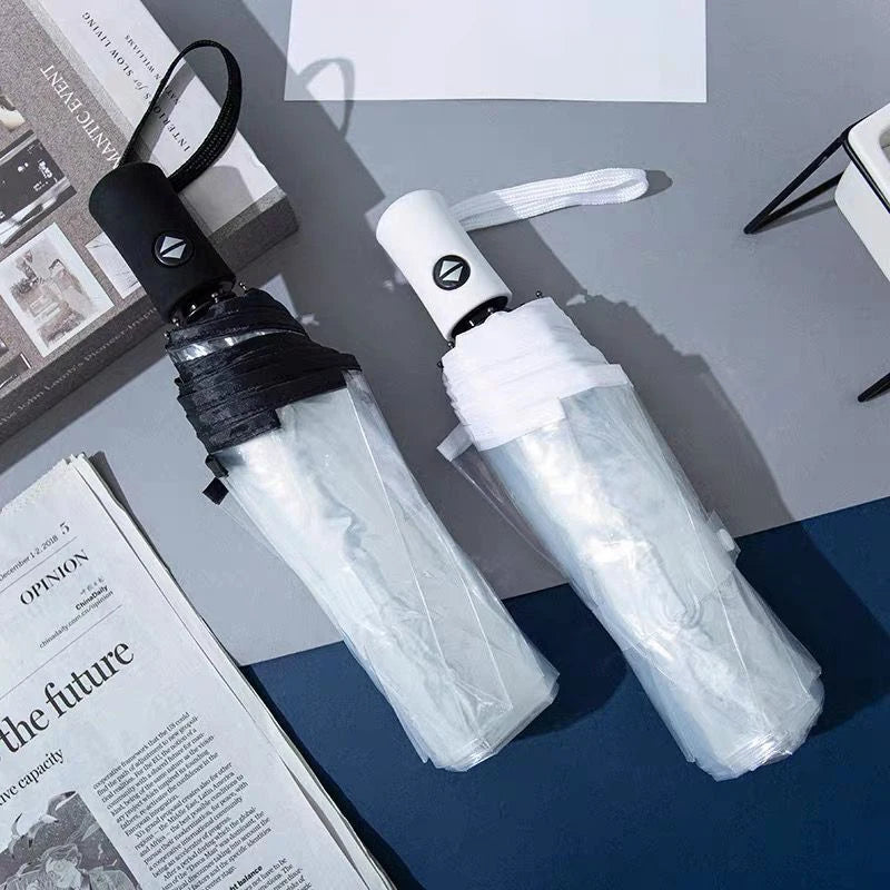 Vollautomatischer Transparenter Regenschirm dreifach faltbar winddicht