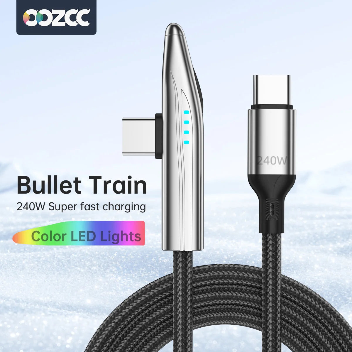 240W Schnellladekabel Typ-C mit 90-Grad-Winkel für schnelle Ladung