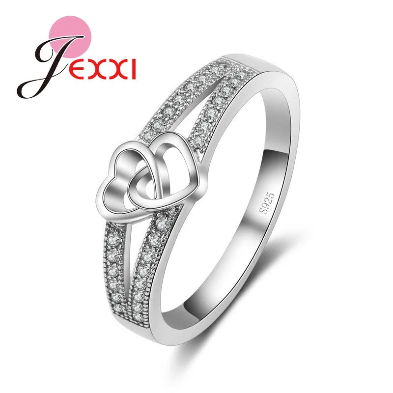 925 Silber Damenring mit Zirkonia Herzform für Engagement - Hochzeit