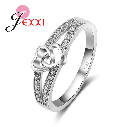 925 Silber Damenring mit Zirkonia Herzform für Engagement - Hochzeit