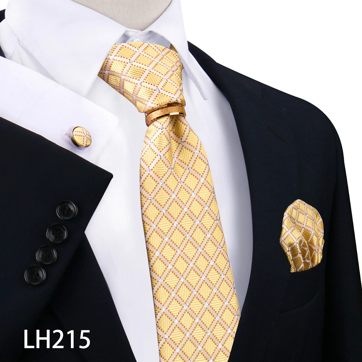 Herren Krawattenset Gold Ring, Manschettenknöpfe, Einstecktuch Festlich