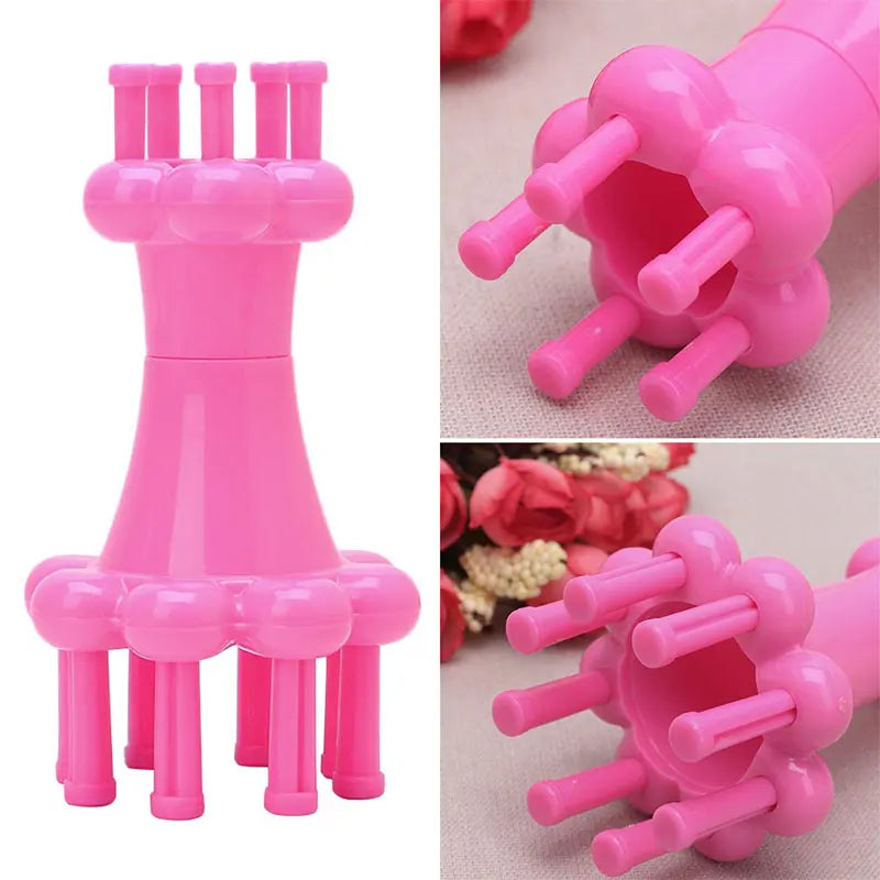 Doppelkopf Garn Kunststoff Strickpuppe Bastelset Spule mit Häkelnadel