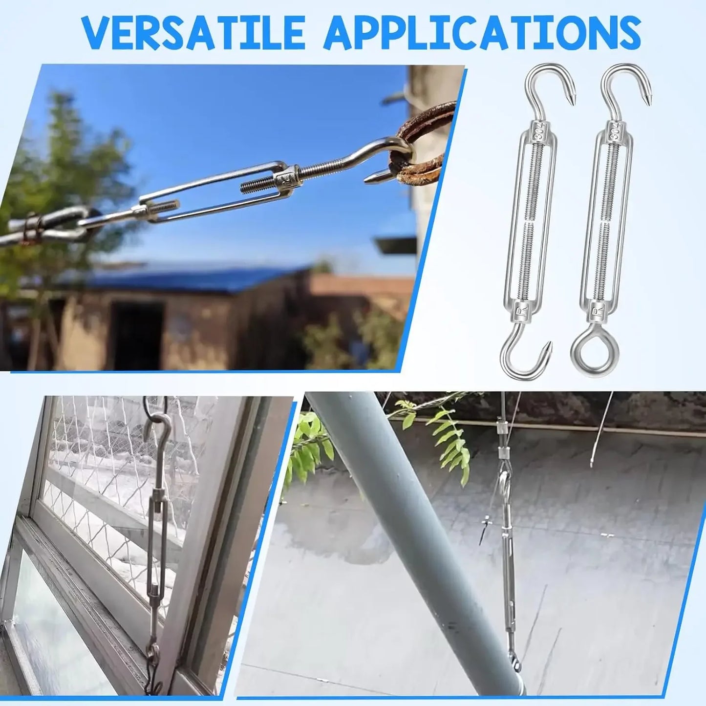 Edelstahl Haken und Öse Spanner Einstellbar Draht Seil Spannung Segel Garten-Yabubest - Home & More