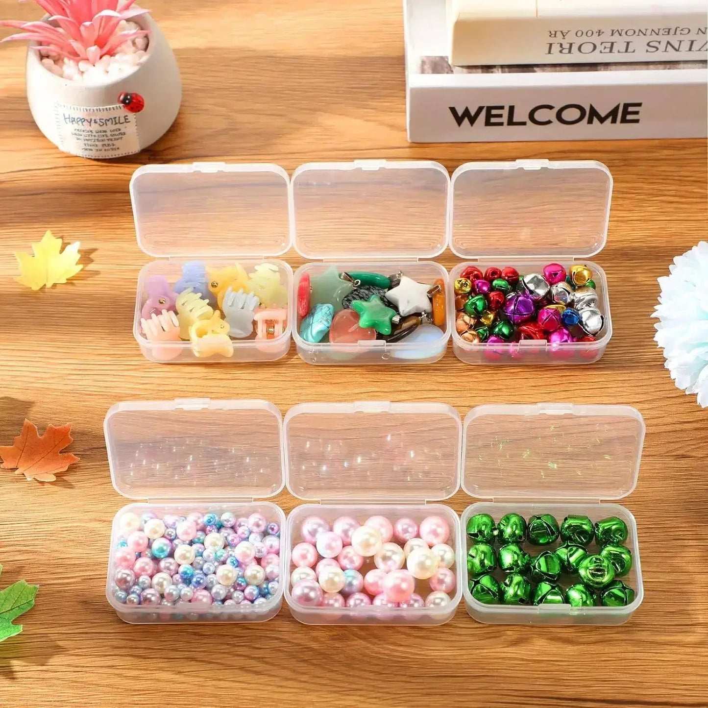 6er Set transparente Mini-Organizer mit Klappdeckel für kleine Gegenstände