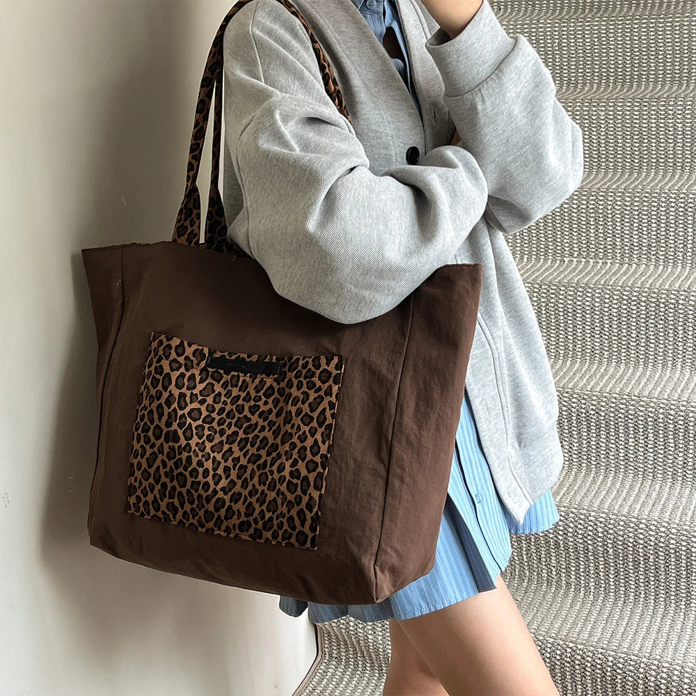 Damen Einkaufstasche doppelseitig mit großem Fassungsvermögen und Leopardmuster
