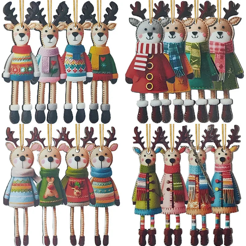 16x Weihnachts Elch Holz Ornament Set – Rustikale Deko für Ihr Zuhause