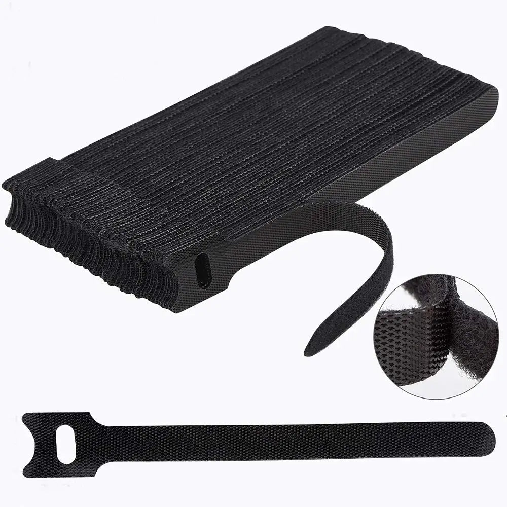 100x Schwarze Klett Kabelbinder Wiederverwendbar – Organizer Büro Haus IT