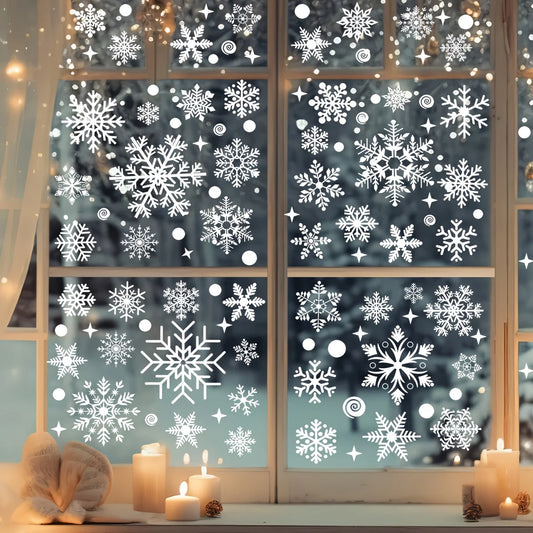 4 Blatt Set Weihnachts Fensteraufkleber mit weißen Schneeflocken