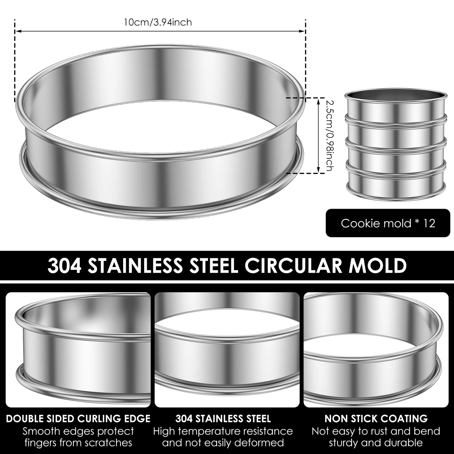 12er Set Edelstahl Muffin Crumpet Ringe Antihaft Doppelt Gerollt