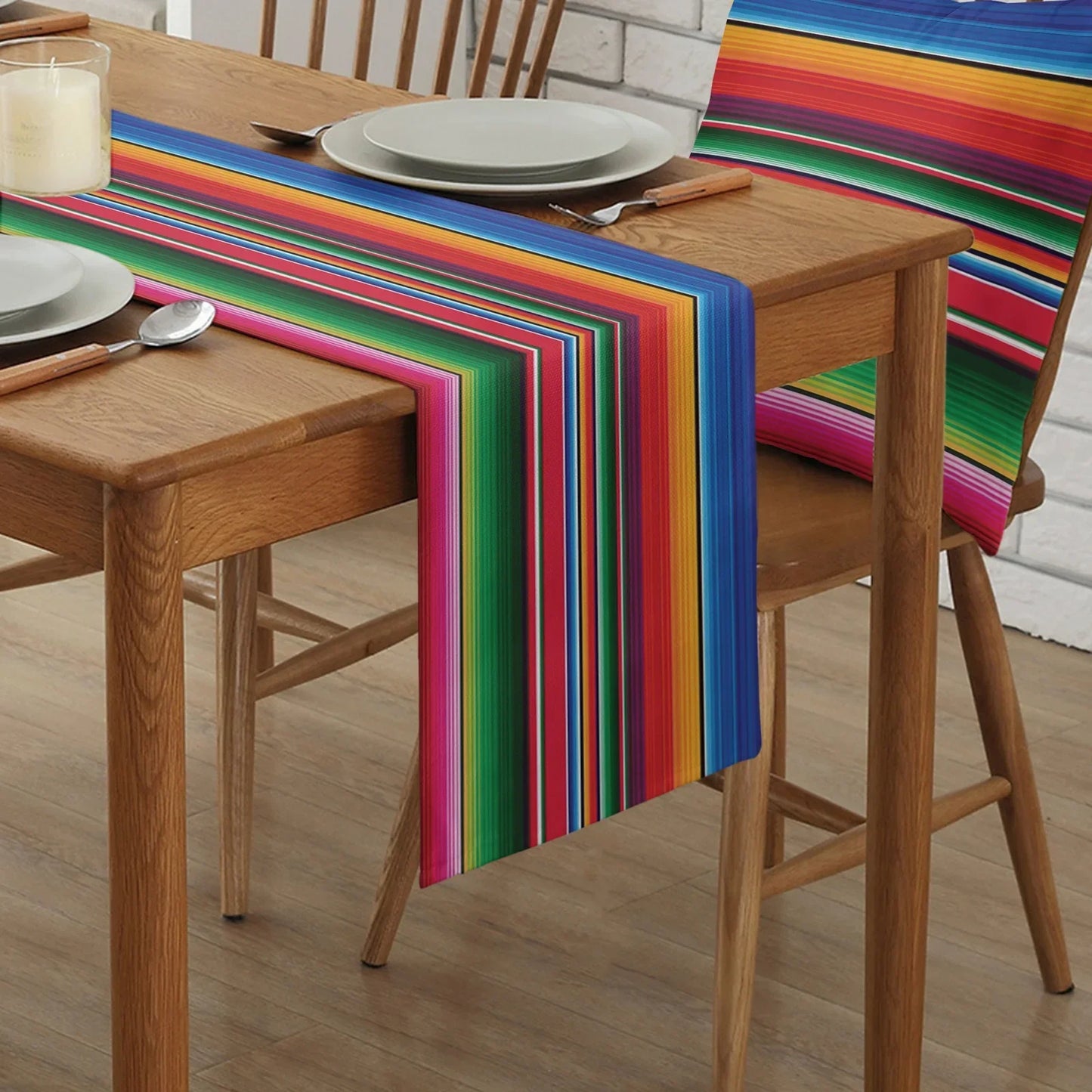 Mexikanischer Serape Tischläufer Leinen bunt gestreift für Fiesta Dekor