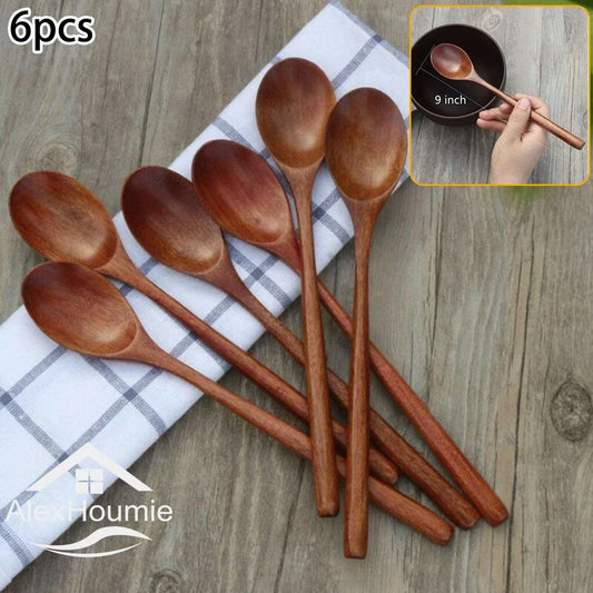 6-teiliges Bambus Holzlöffel Set 23 cm Koreanischer Stil für Küche