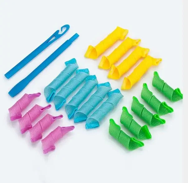 18 teiliges DIY Set hitzefreie spiralförmige Lockenwickler aus Kunststoff