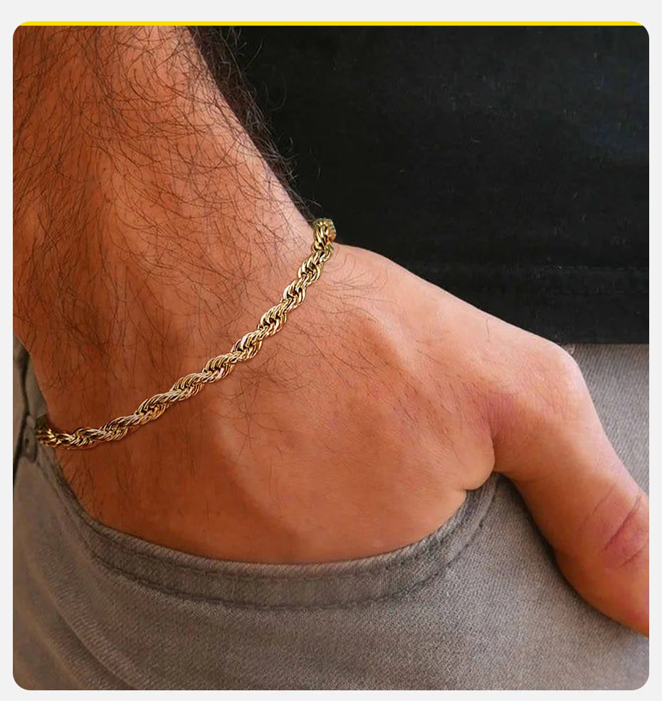 Verstellbares Edelstahl Kettenarmband mit gedrehter Seilstruktur - Yabubest - Home & More