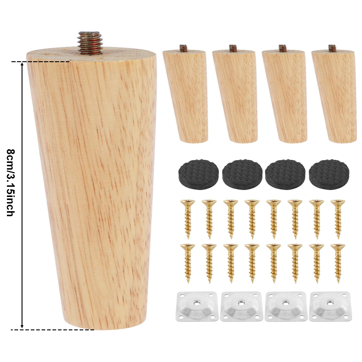 4er Set Möbelbeine aus Holz 8-25 cm mit Schrauben für Sofa und Tisch