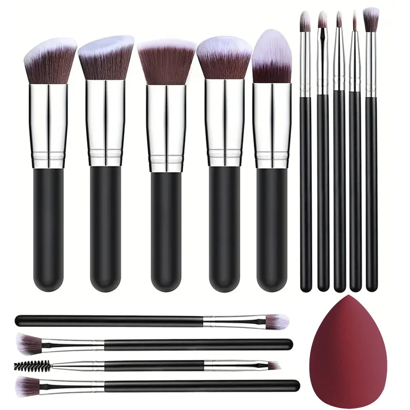14-teiliges Make-up Pinsel Set aus synthetischem Haar und Holzgriff