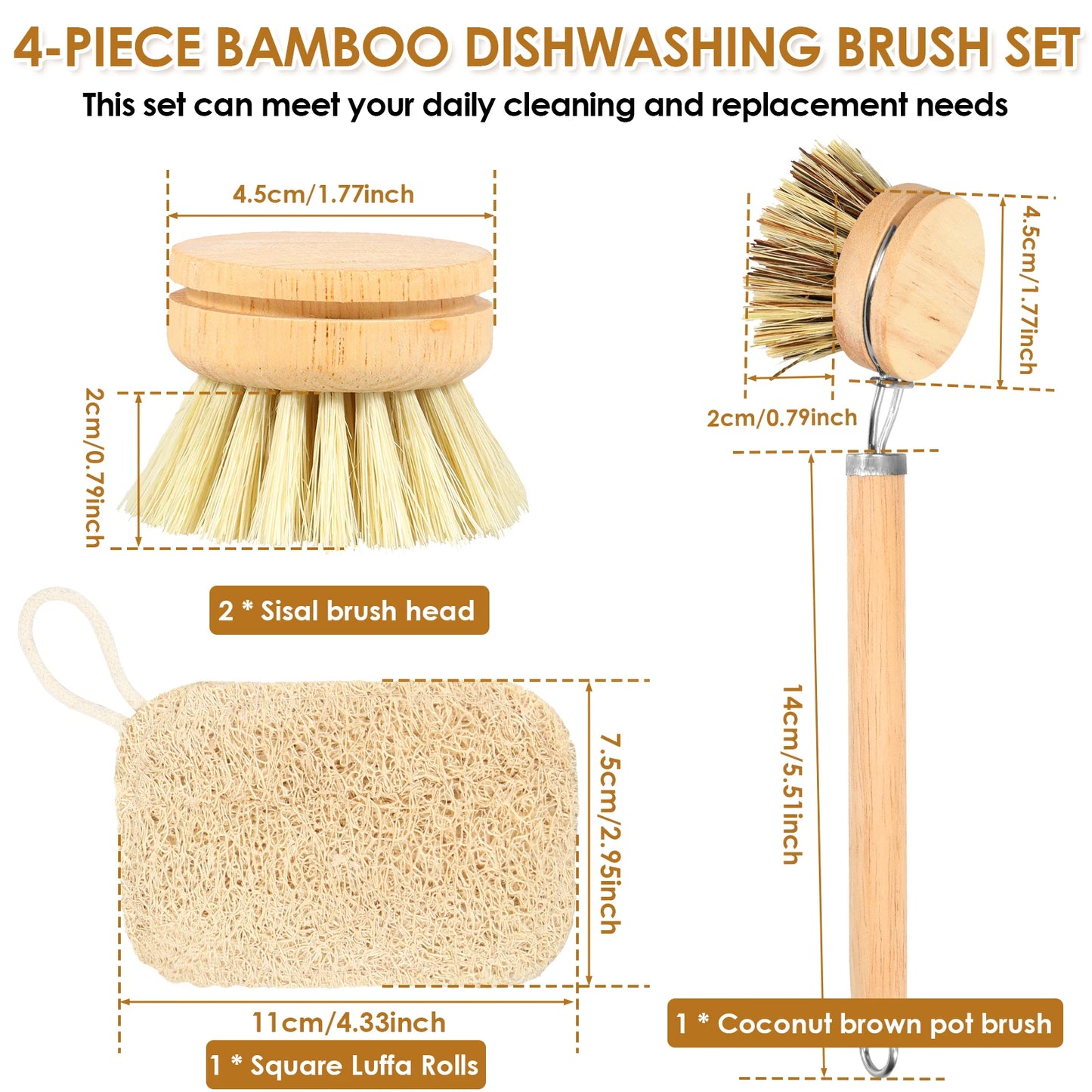 Nachhaltige Holz Geschirrbürste mit Sisal und Kokosnuss