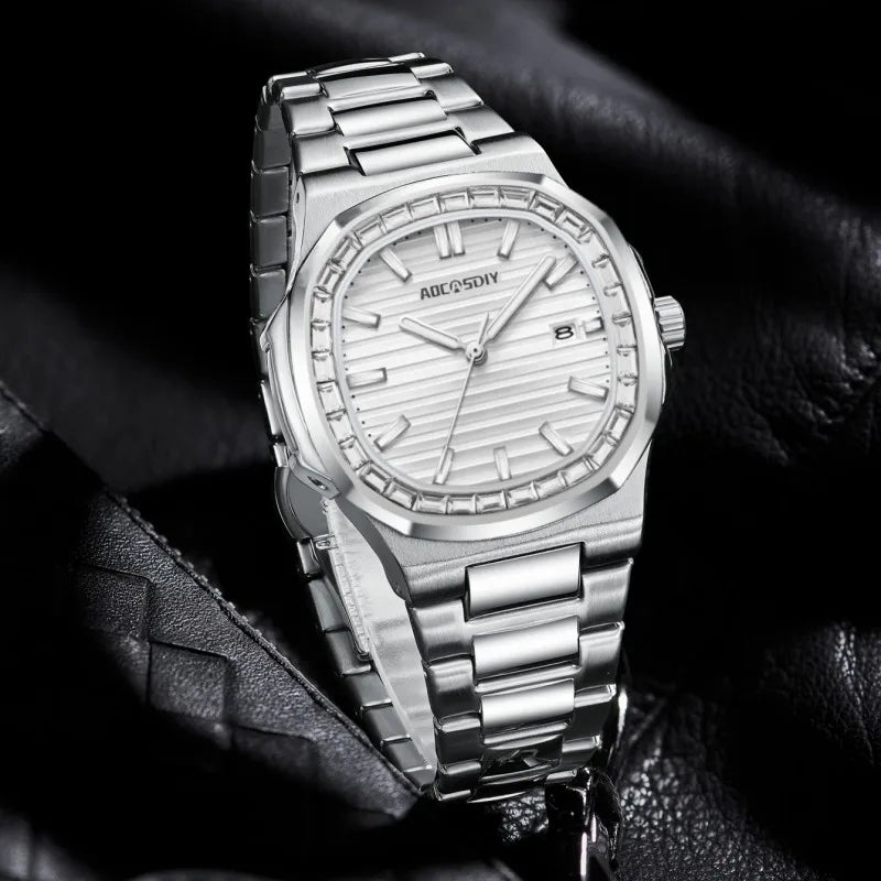 Herren Business Uhr mit Strass wasserdicht leuchtend und Kalender