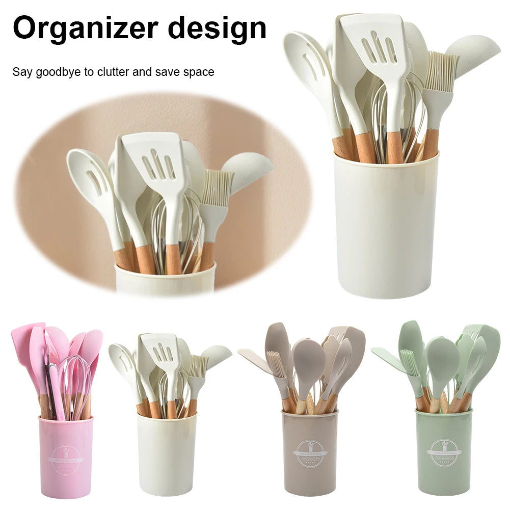 12-teiliges Silikon Küchenutensilien Set mit Halter für vielseitigen Küchenbedarf-Yabubest - Home & More