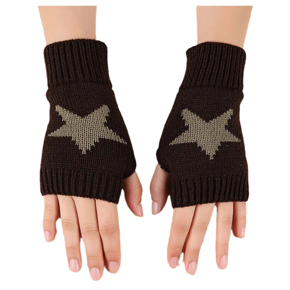 Warme gestrickte Halbfingerhandschuhe mit Sternmotiv