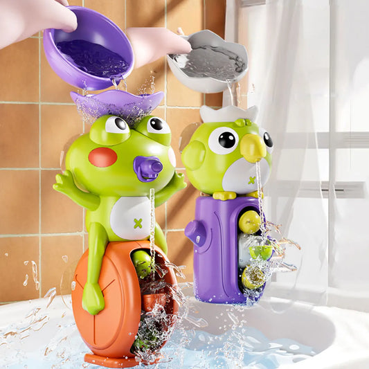 Badespielzeug Wasserrad für Kinder | Frosch - Vogel | Mit Saugnapf Dusche Bad