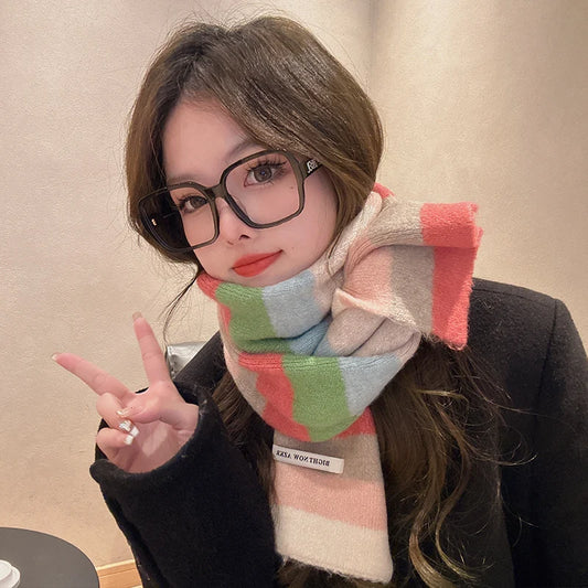 Langer warmer Acryl Schal Farbblock Streifen für Damen und Herren
