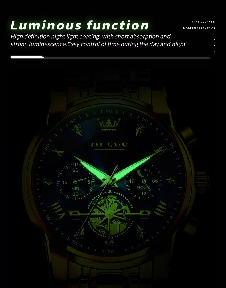 Klassische Herrenuhr mit Mondphase und Wasserdichtigkeit 3BAR