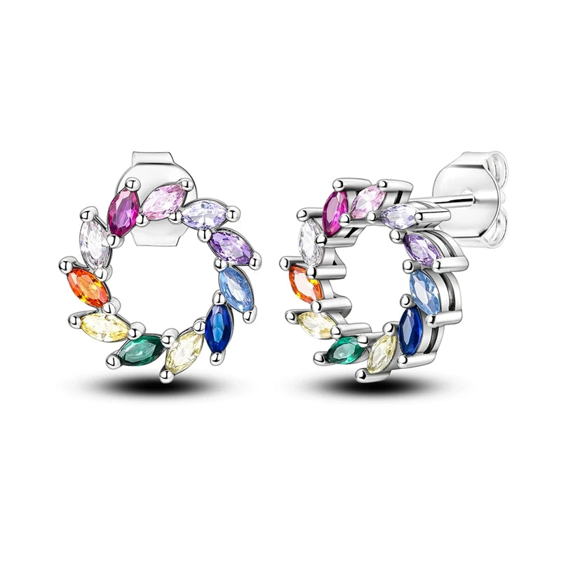 925er Sterlingsilber Creolen mit bunten Zirkon Blumen und Sternen Damenohrringe