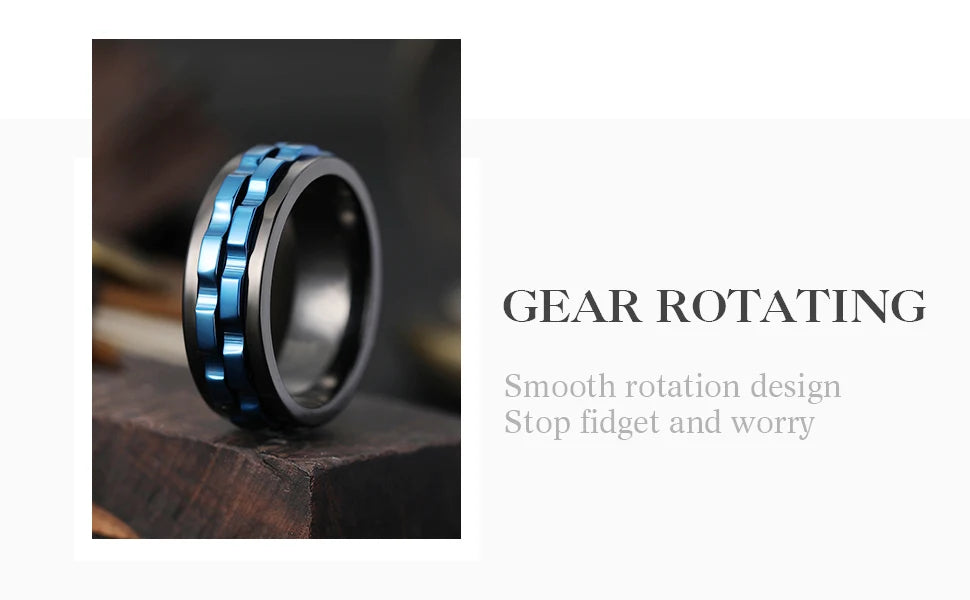 Drehbarer Edelstahl Ring mit Ketten Design für Herren