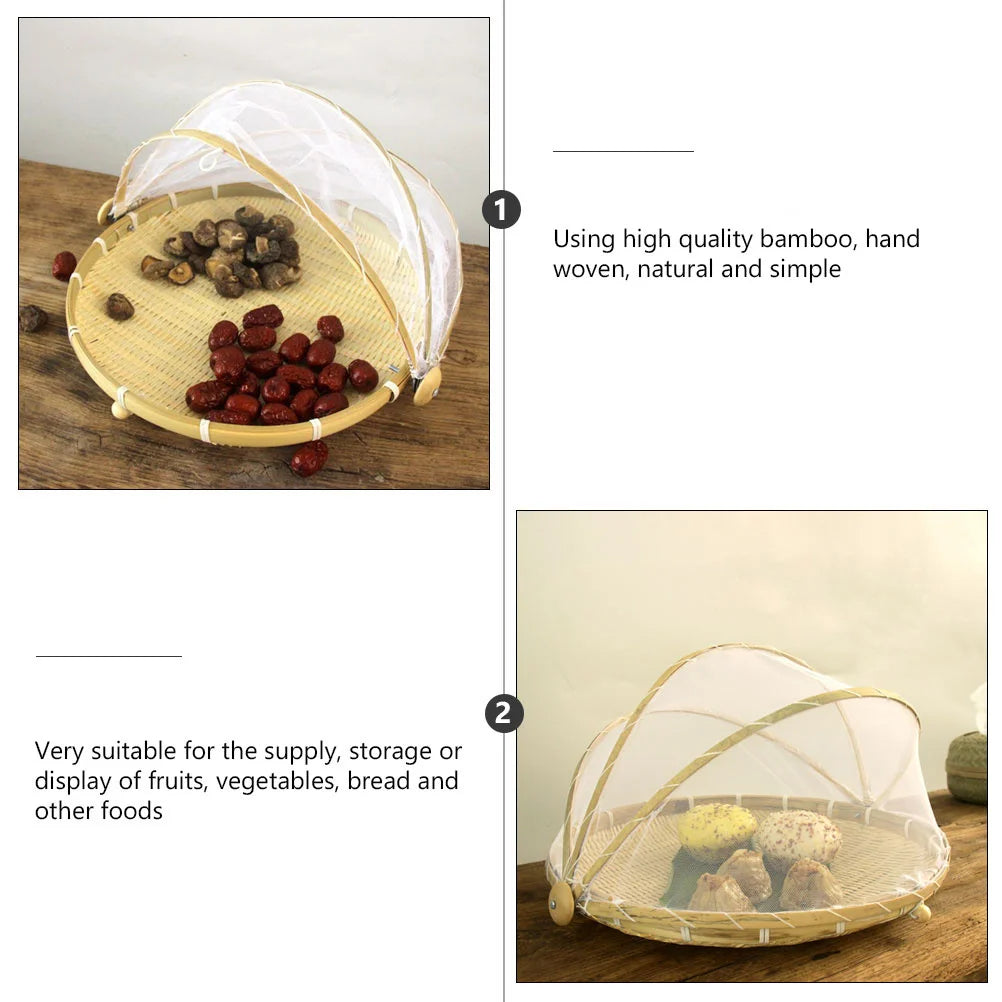 Runder Handgewebter Bambus Korb mit Insektenschutz für Lebensmittel